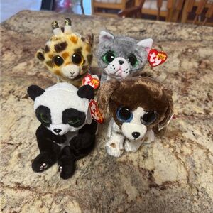 TY Beanie Boos Assorted Plush Toys - Giraffe, Cat, Panda, Dog